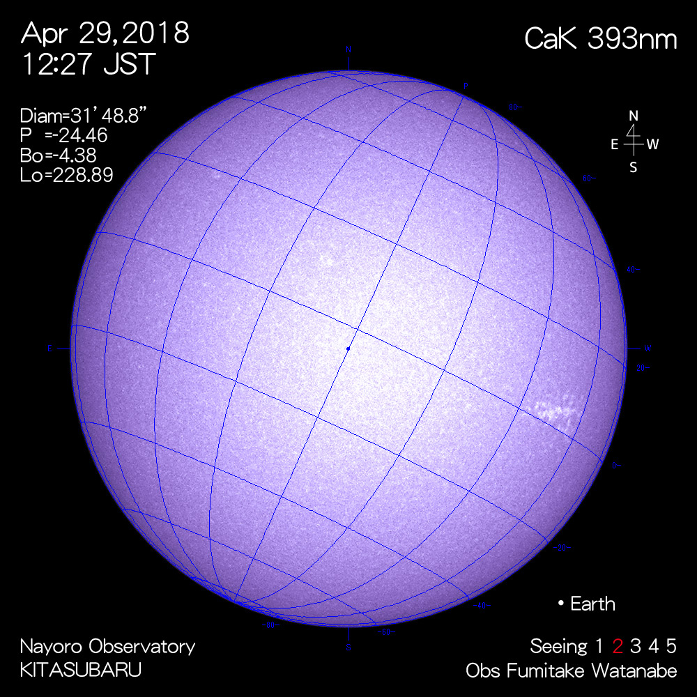 2018年4月29日CaK波長の太陽