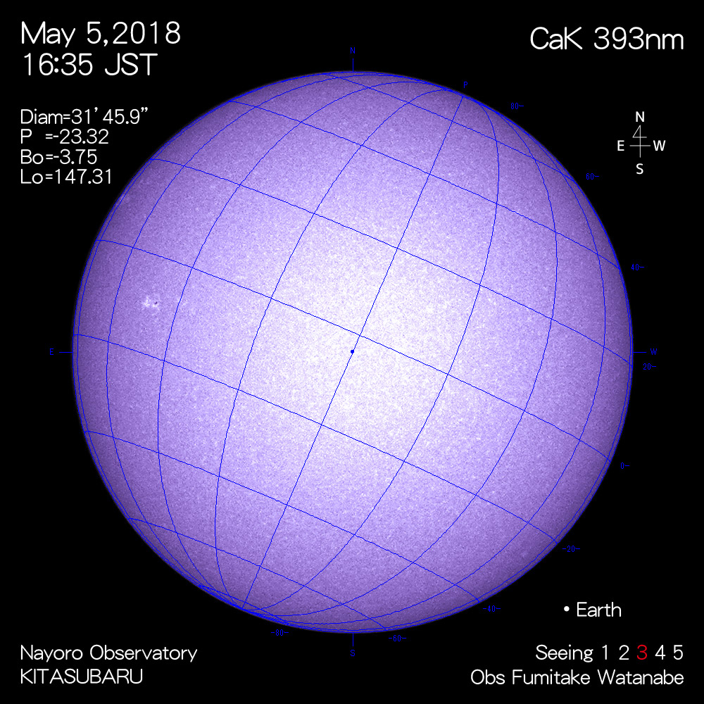 2018年5月5日CaK波長の太陽