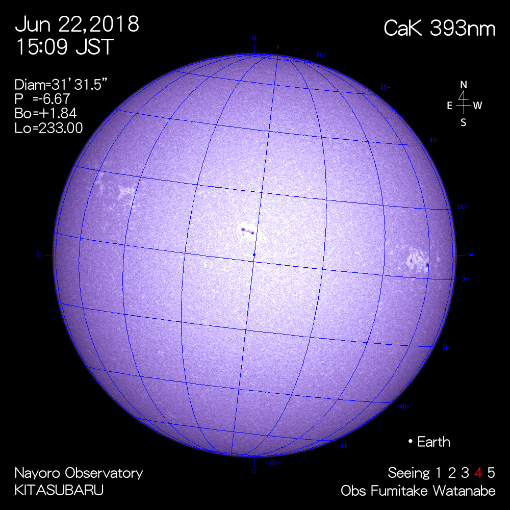 2018年6月22日CaK波長の太陽