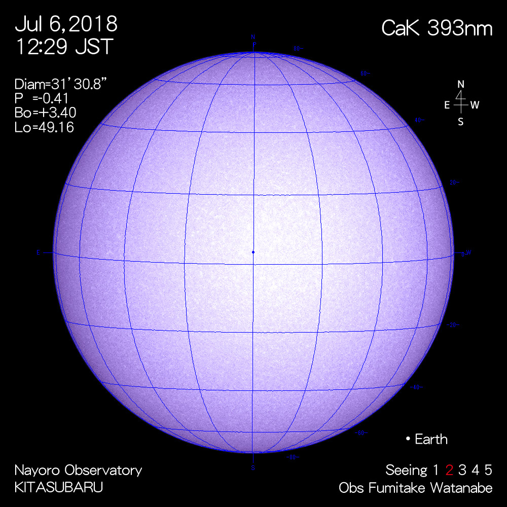 2018年7月6日CaK波長の太陽