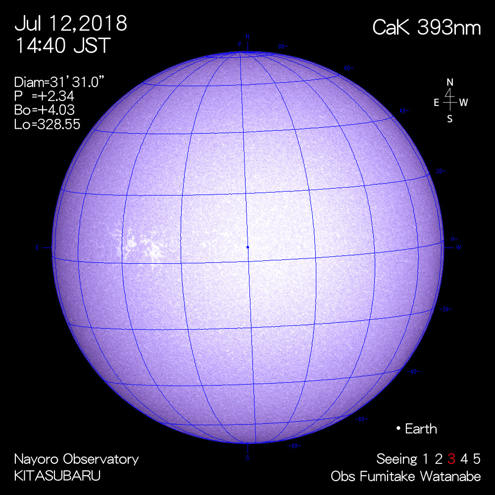 2018年7月12日CaK波長の太陽