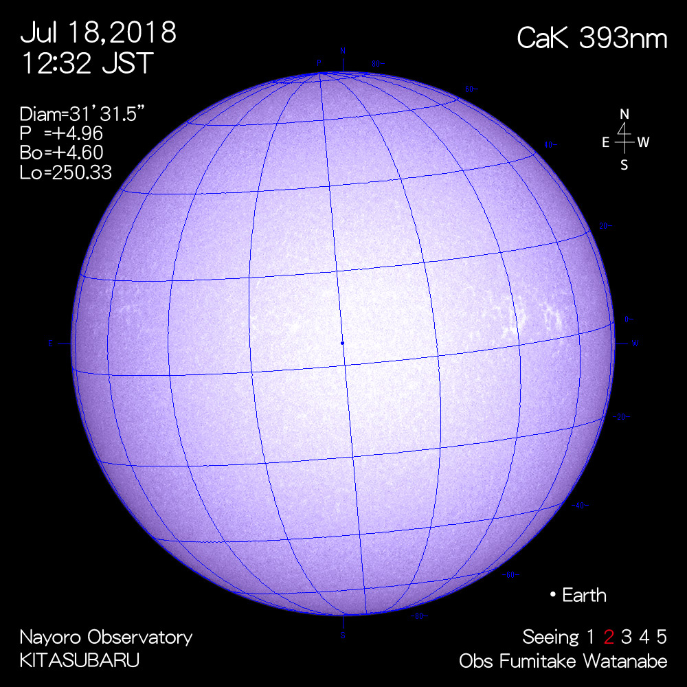 2018年7月18日CaK波長の太陽