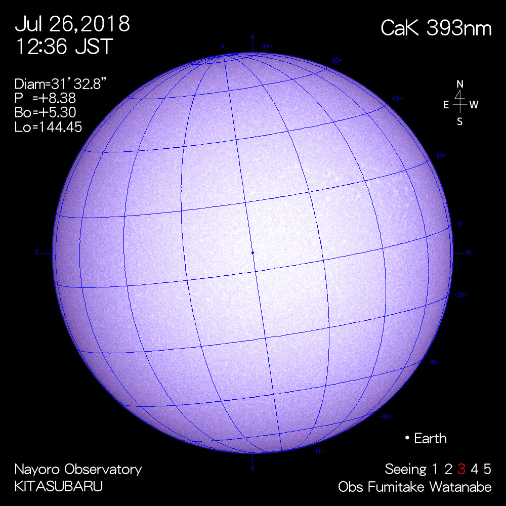 2018年7月26日CaK波長の太陽