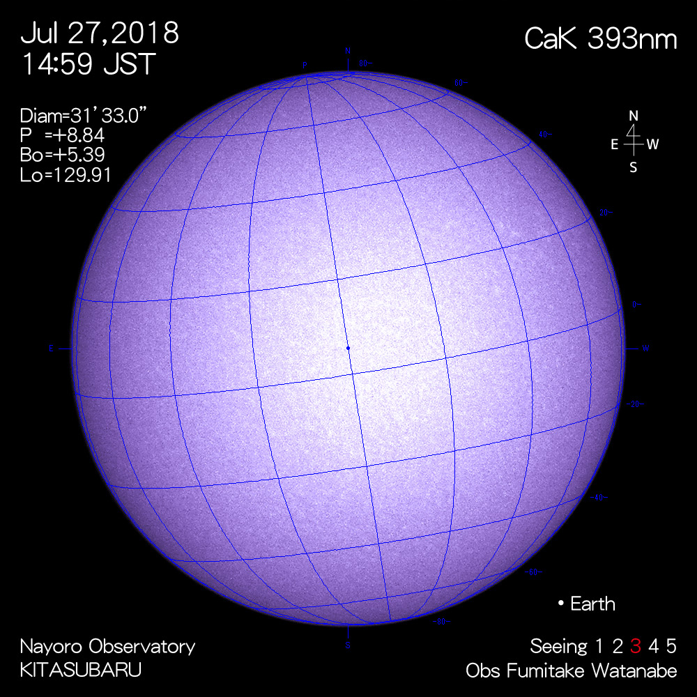 2018年7月27日CaK波長の太陽
