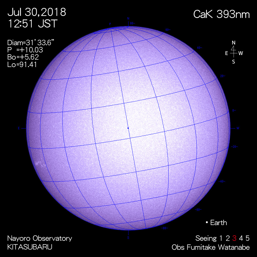2018年7月30日CaK波長の太陽