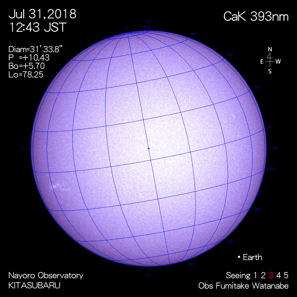 2018年7月31日CaK波長の太陽