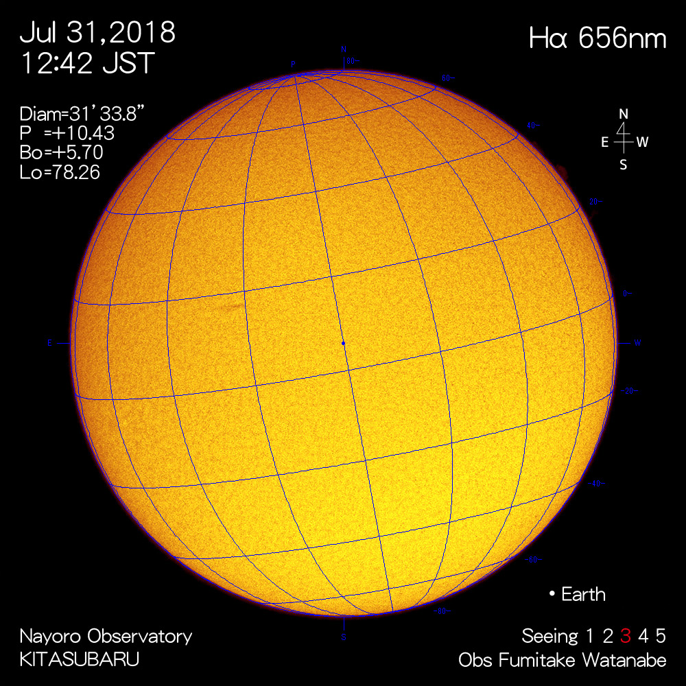 2018年7月31日Hα波長の太陽