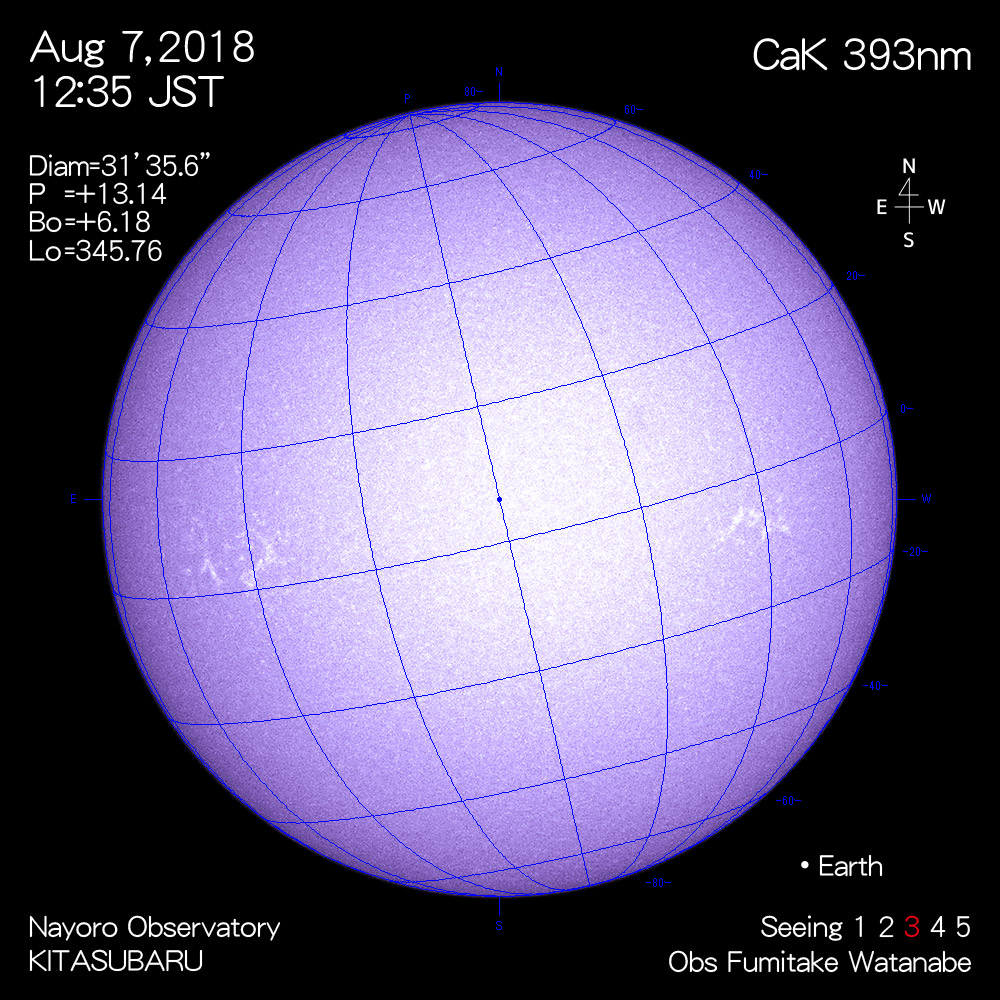 2018年8月7日CaK波長の太陽