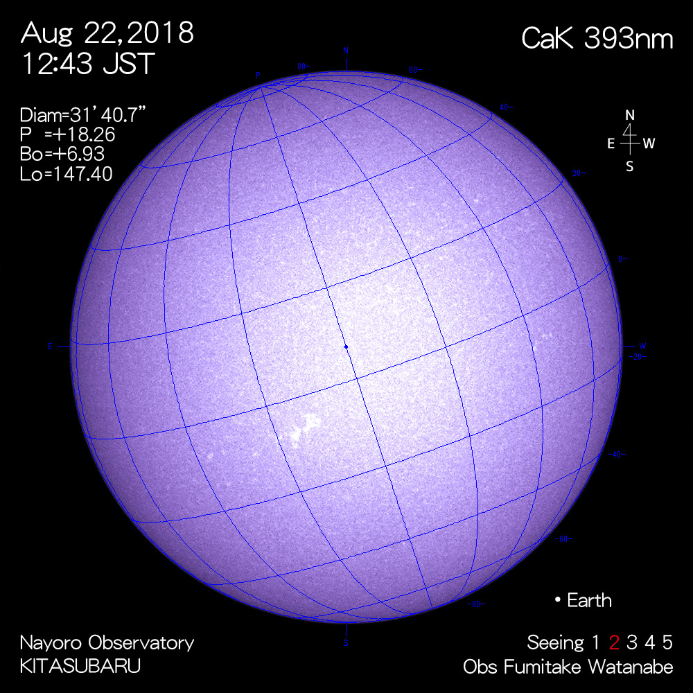 2018年8月22日CaK波長の太陽