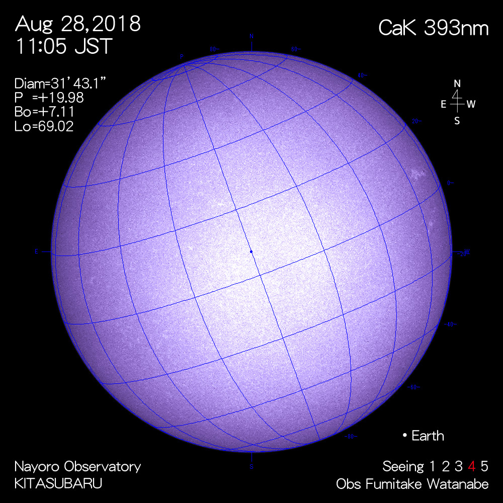 2018年8月28日CaK波長の太陽