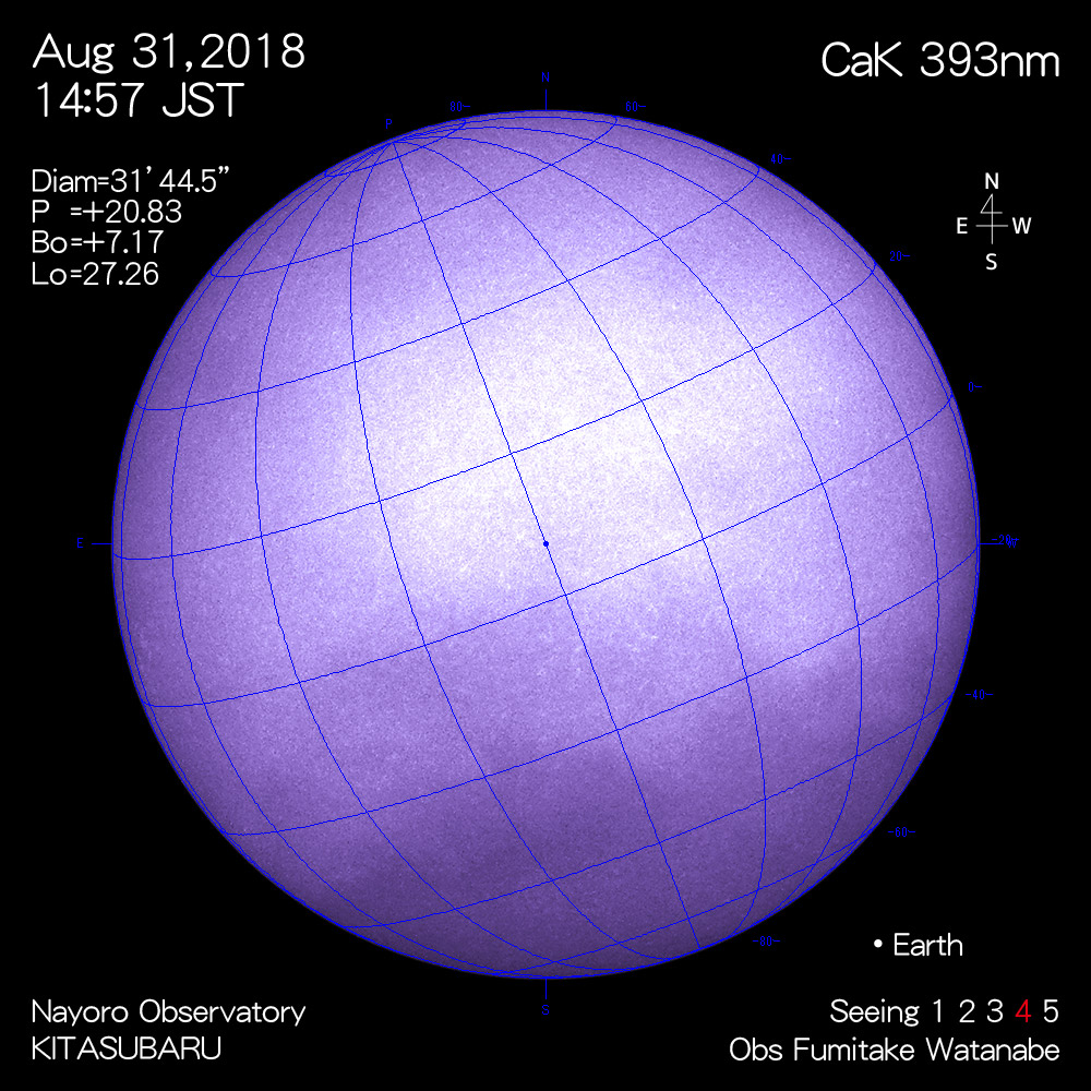 2018年8月31日CaK波長の太陽