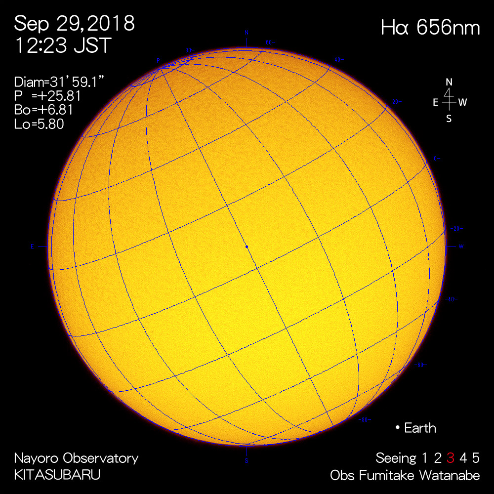 2018年9月29日Hα波長の太陽