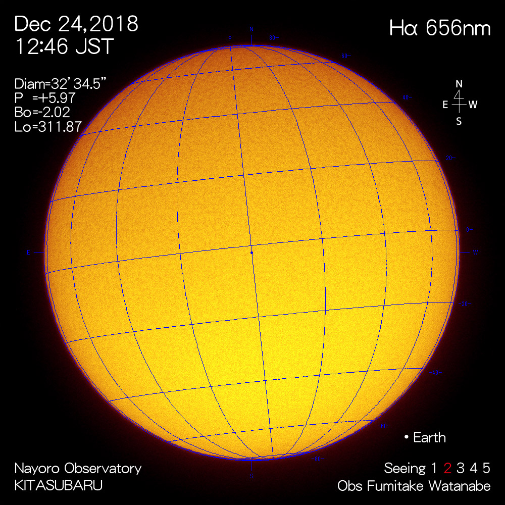 2018年12月24日Hα波長の太陽