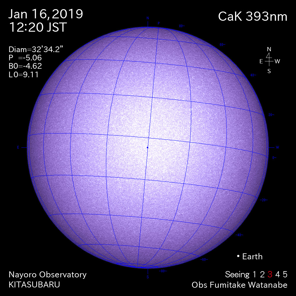2019年1月16日CaK波長の太陽