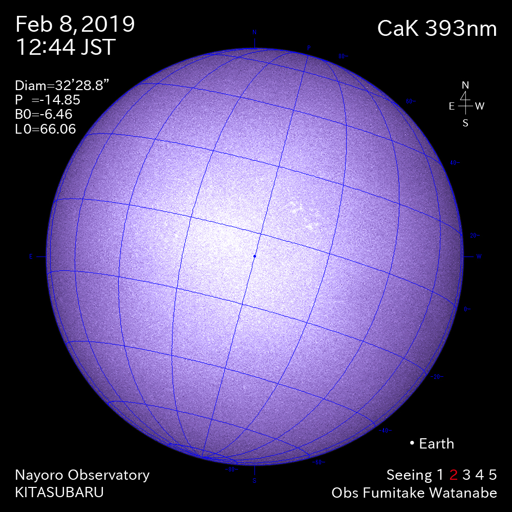 2019年2月8日CaK波長の太陽