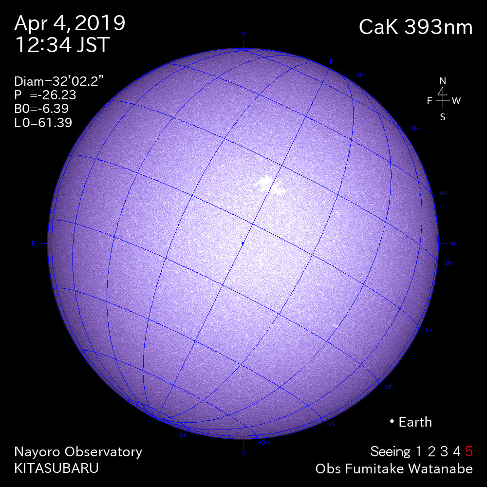 2019年4月4日CaK波長の太陽