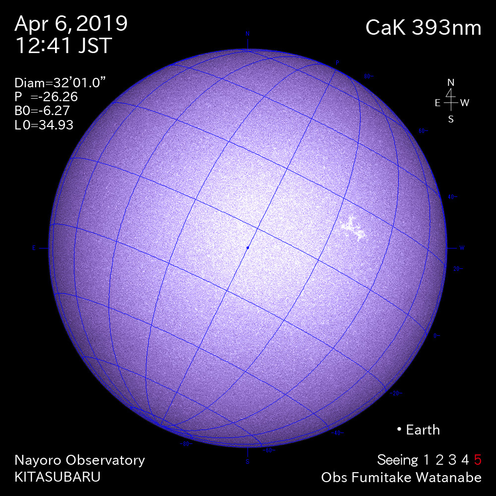 2019年4月6日CaK波長の太陽