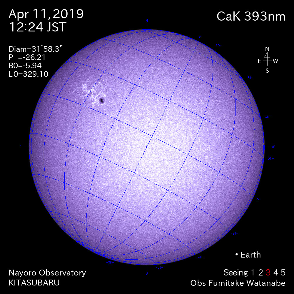 2019年4月11日CaK波長の太陽