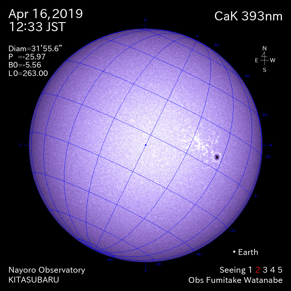 2019年4月16日CaK波長の太陽