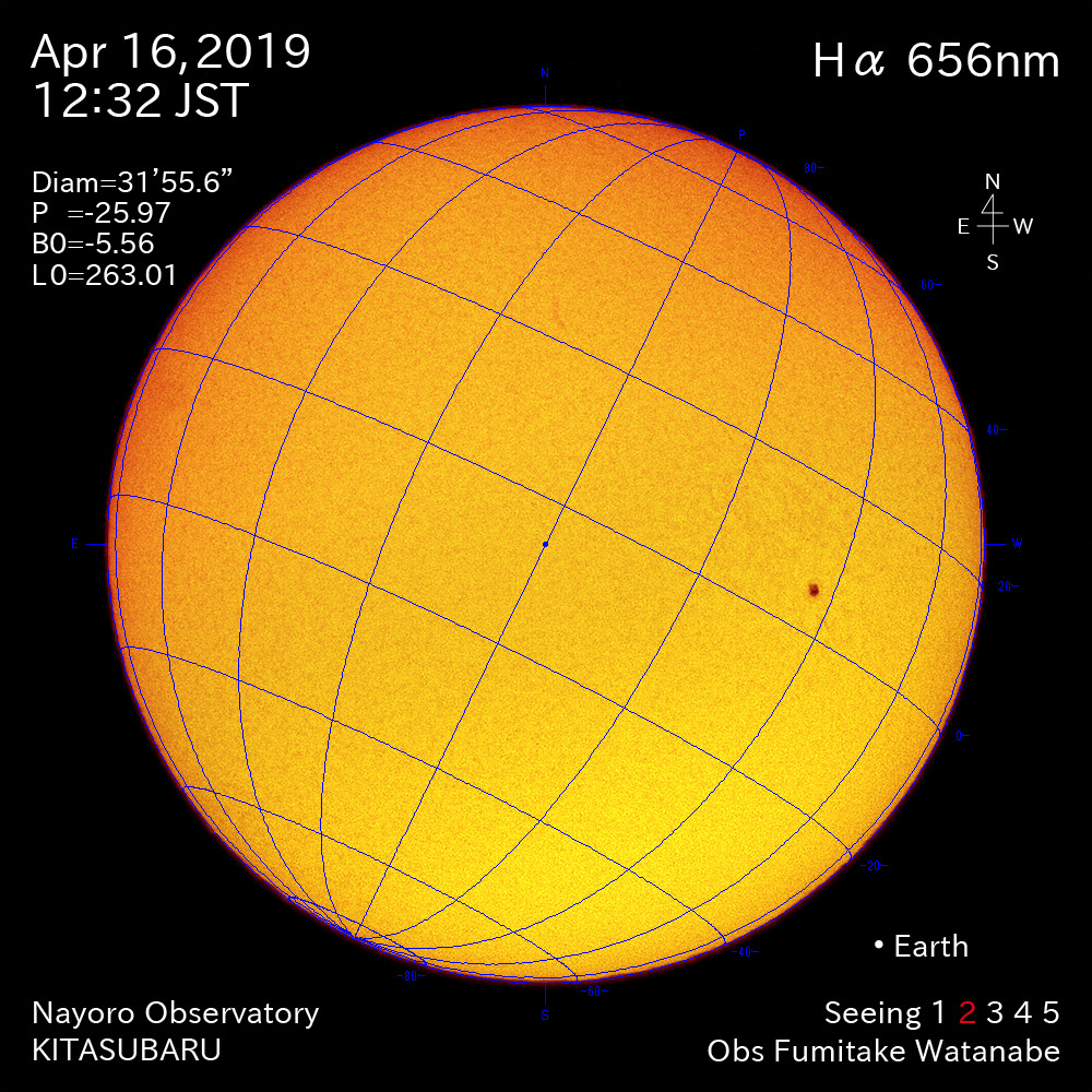 2019年4月16日Hα波長の太陽