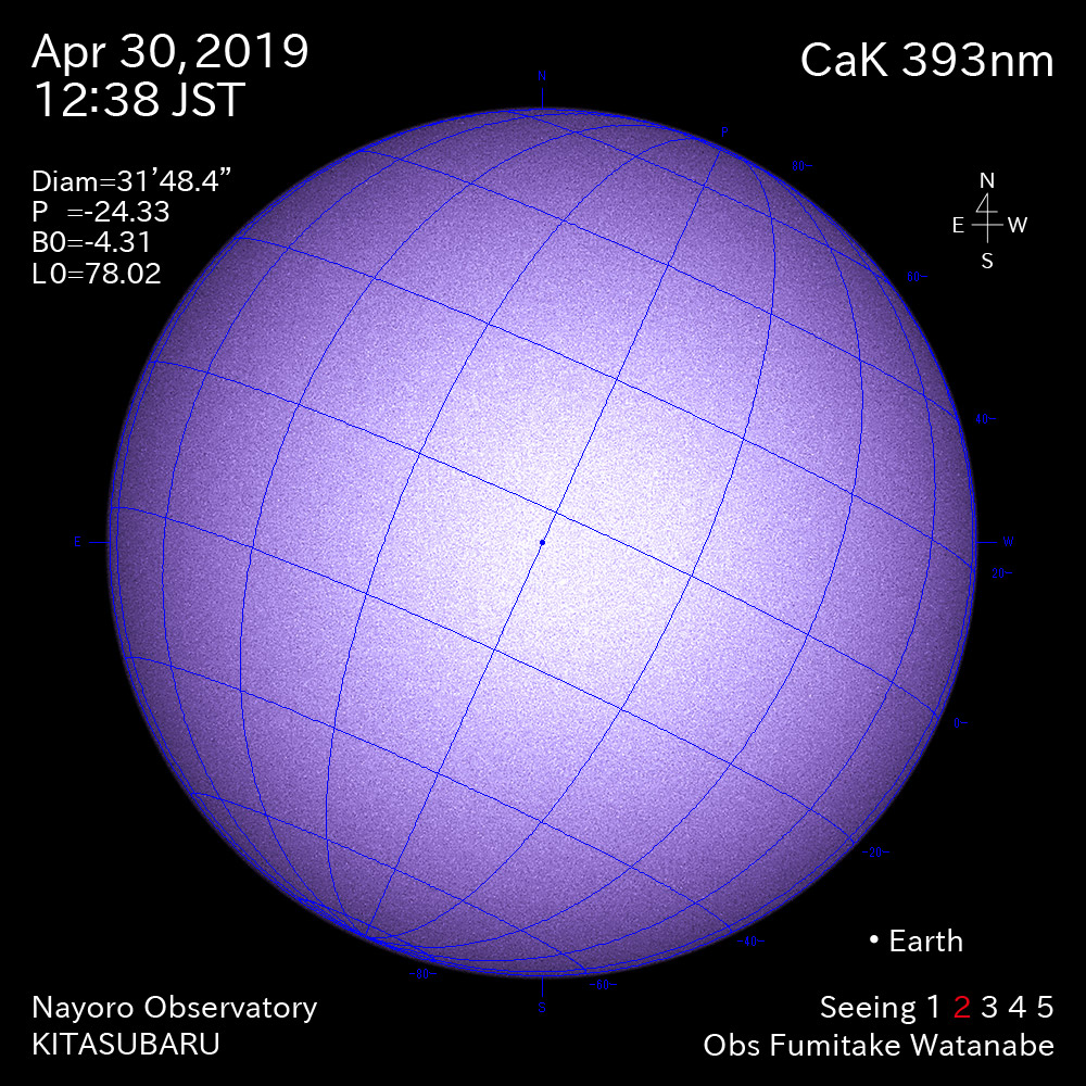 2019年4月30日CaK波長の太陽