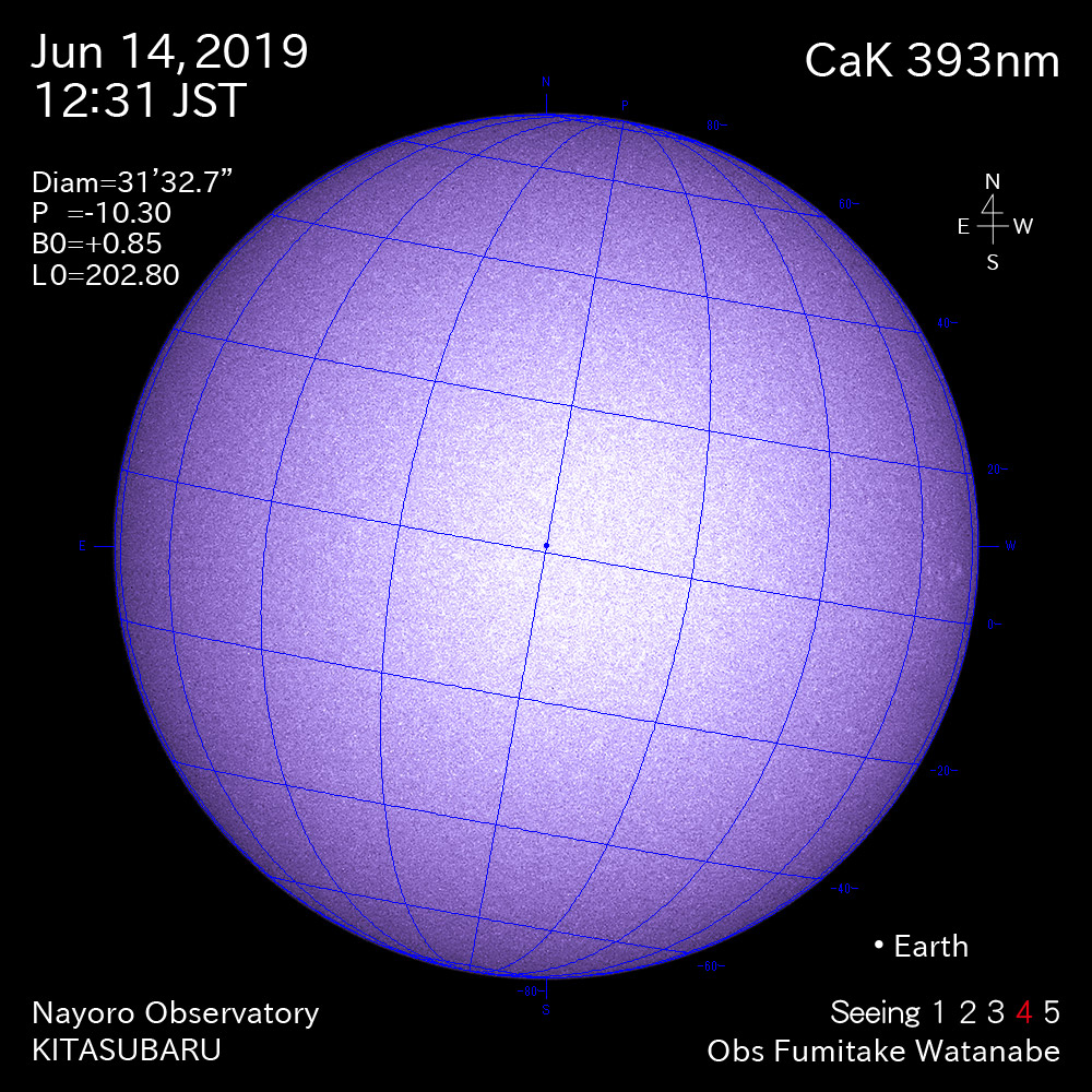 2019年6月14日CaK波長の太陽