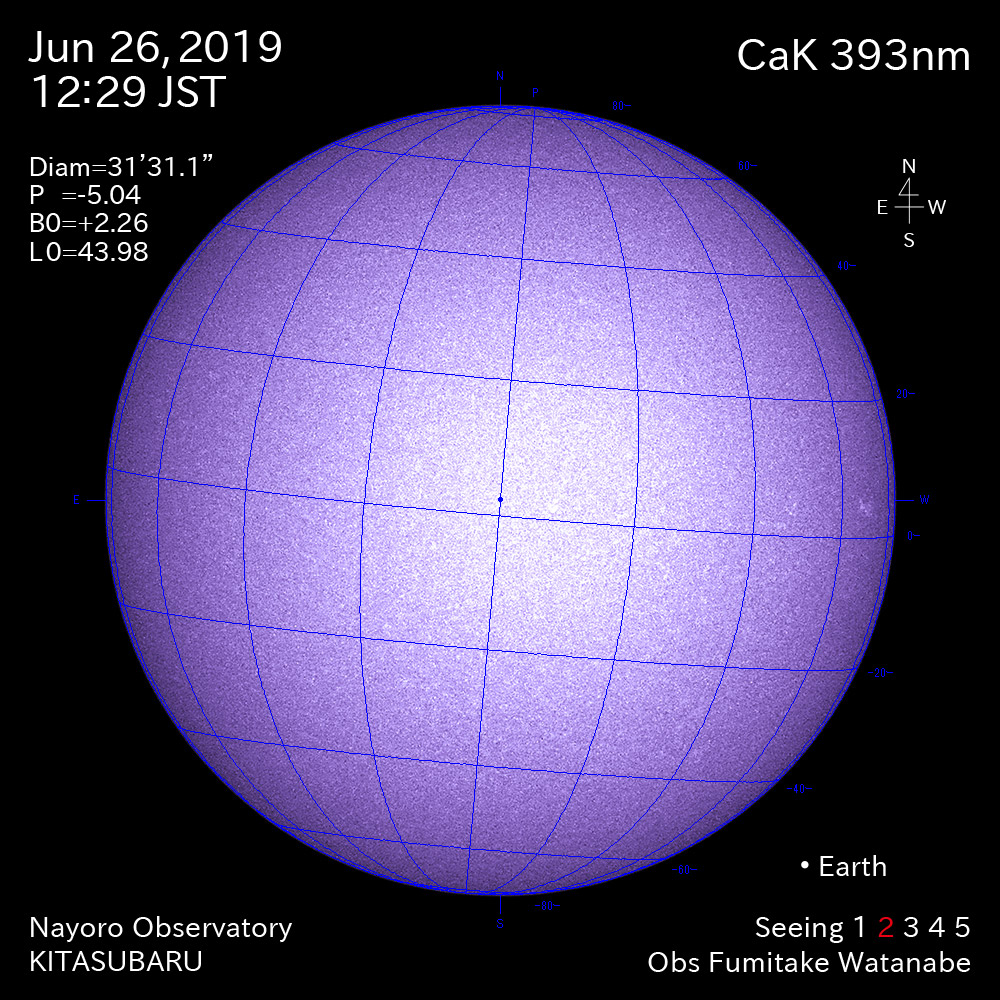 2019年6月26日CaK波長の太陽
