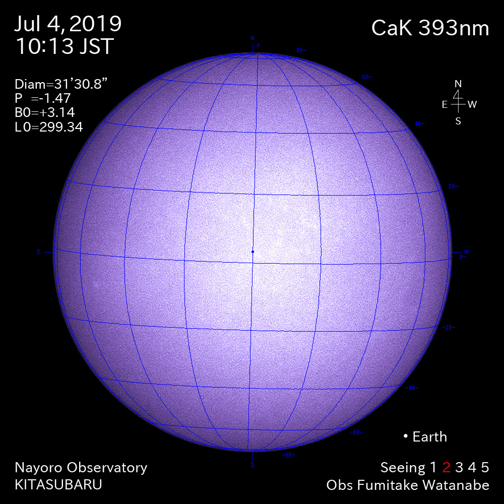 2019年7月4日CaK波長の太陽