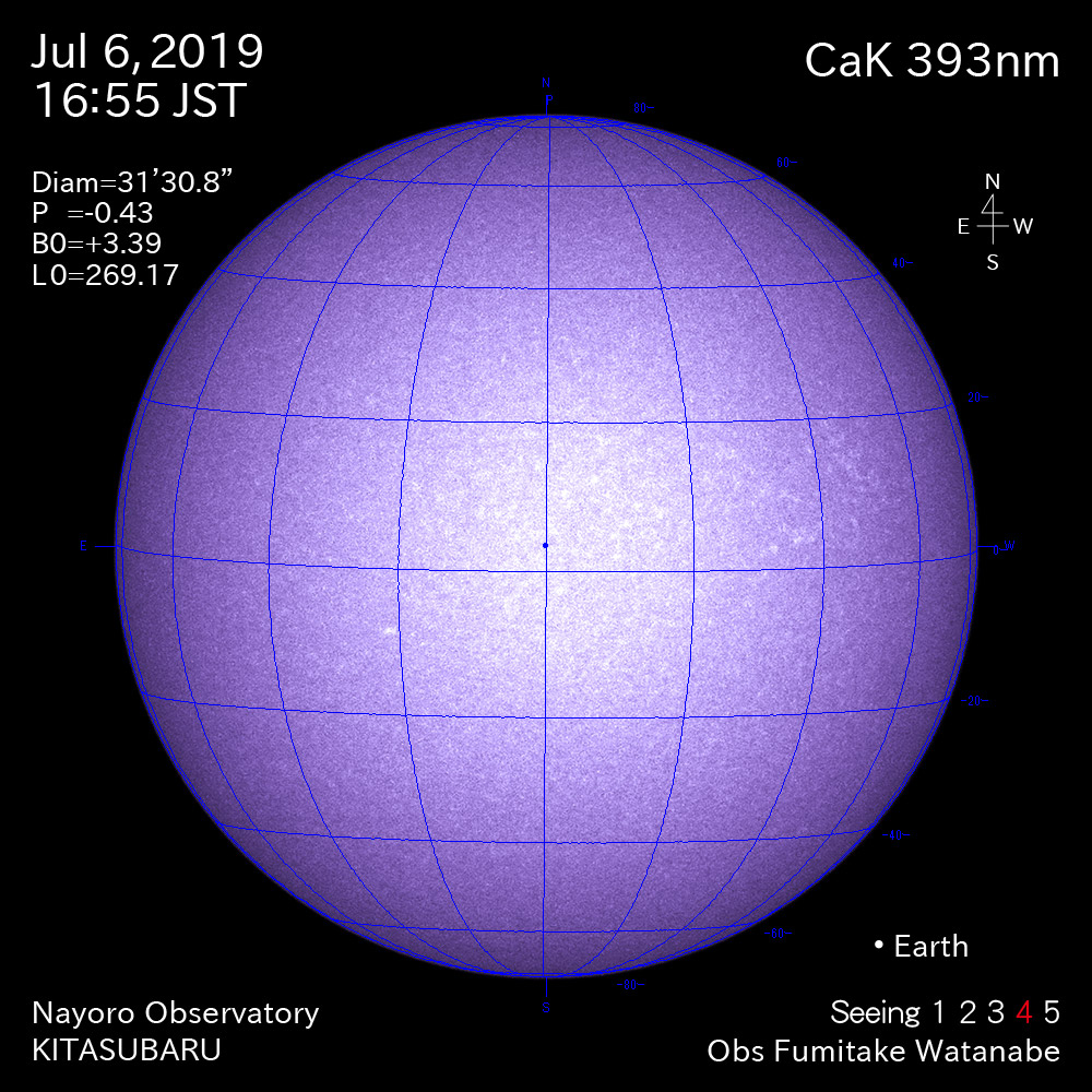 2019年7月6日CaK波長の太陽