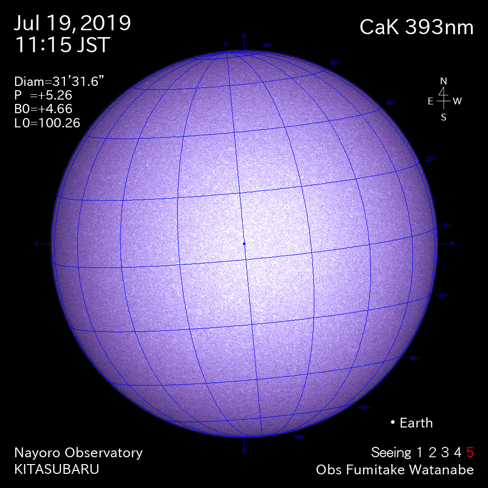 2019年7月19日CaK波長の太陽