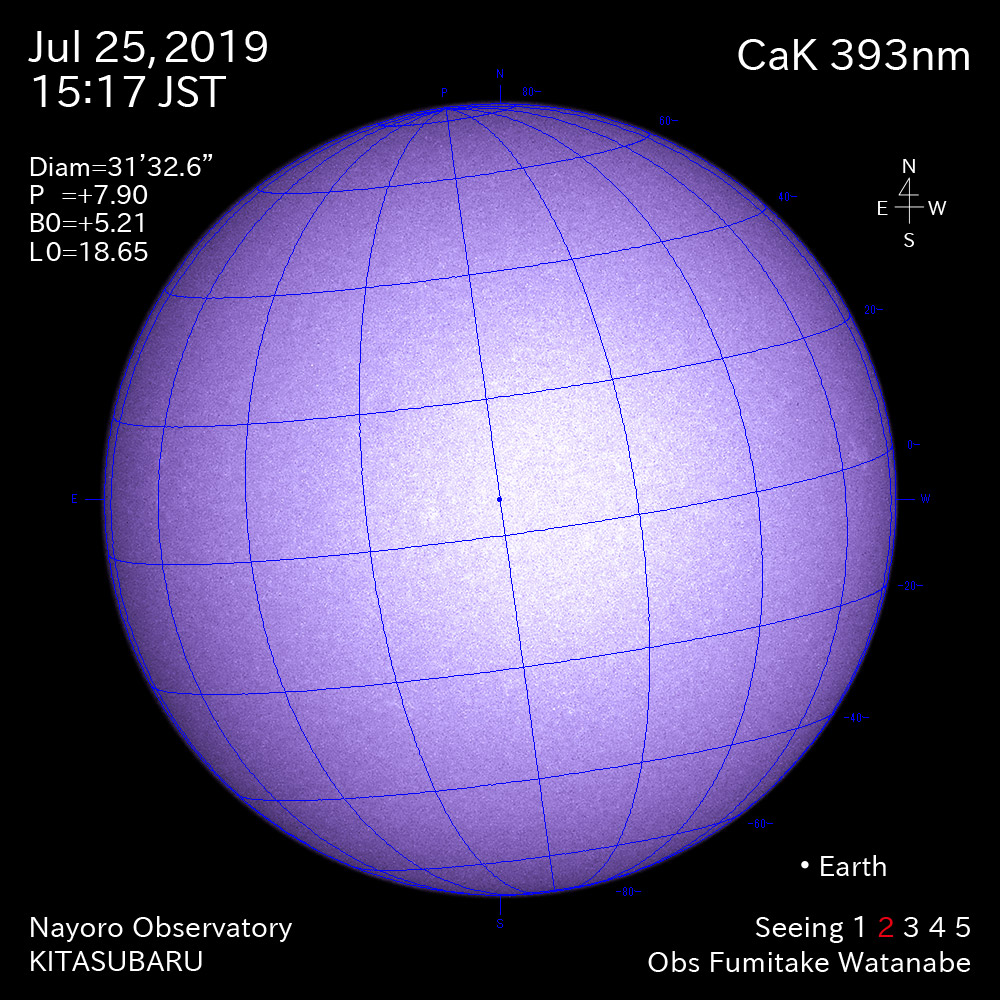 2019年7月25日CaK波長の太陽