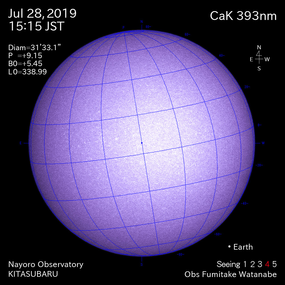 2019年7月28日CaK波長の太陽