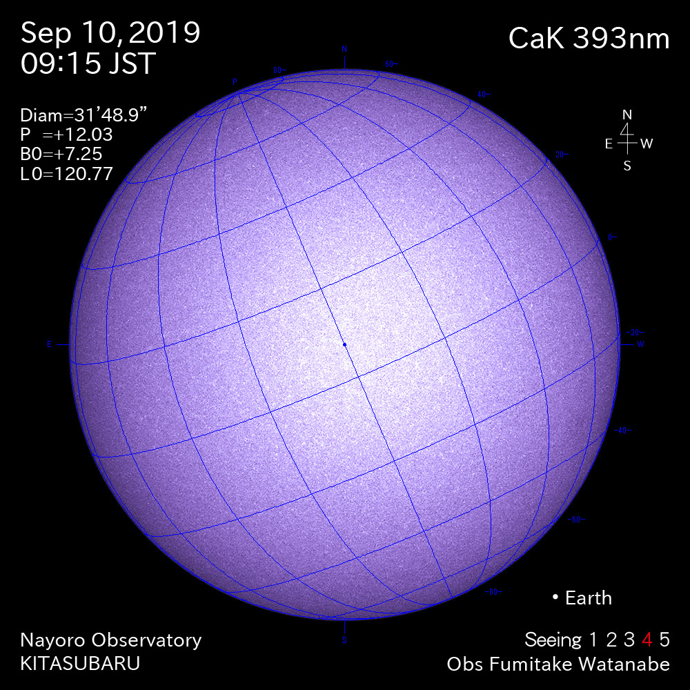 2019年9月10日CaK波長の太陽