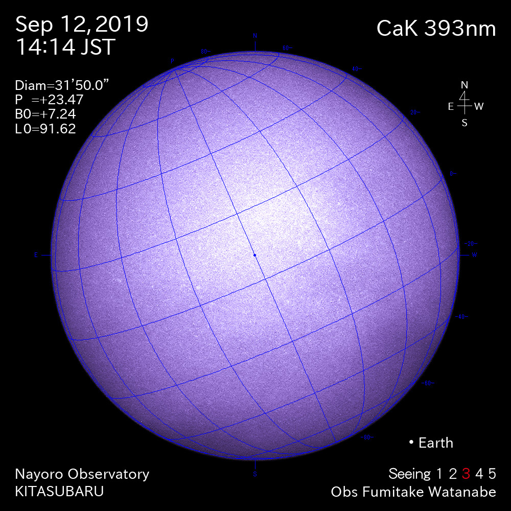 2019年9月12日CaK波長の太陽