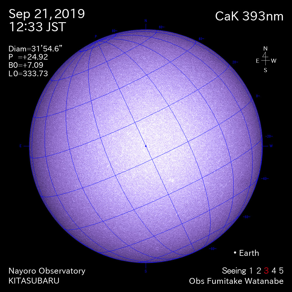 2019年9月21日CaK波長の太陽