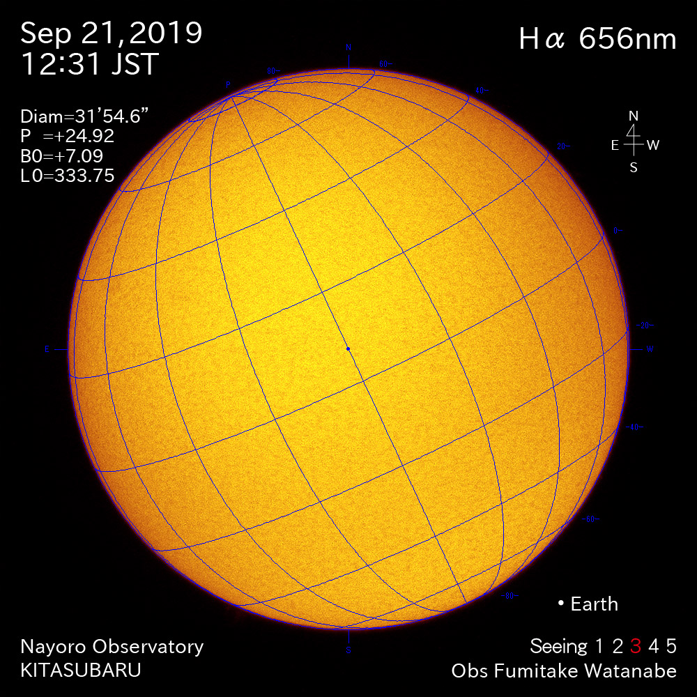 2019年9月21日Hα波長の太陽
