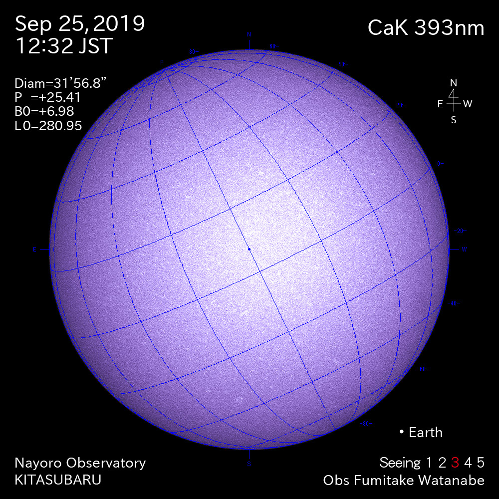 2019年9月25日CaK波長の太陽