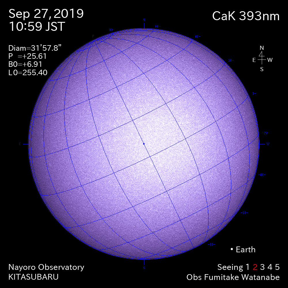 2019年9月27日CaK波長の太陽