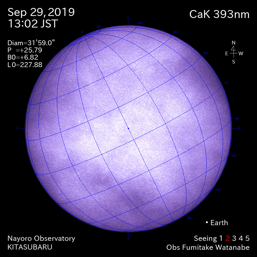 2019年9月29日CaK波長の太陽