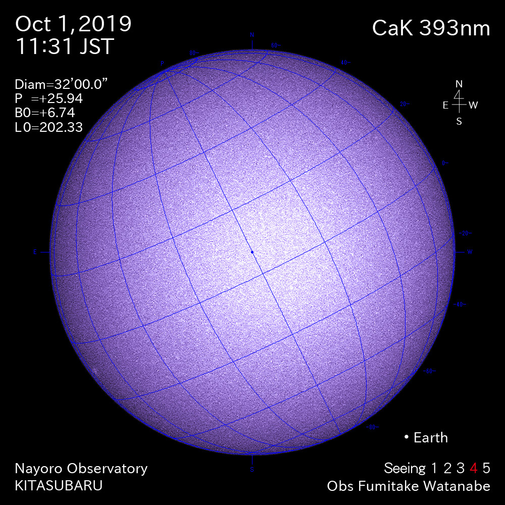 2019年10月1日CaK波長の太陽