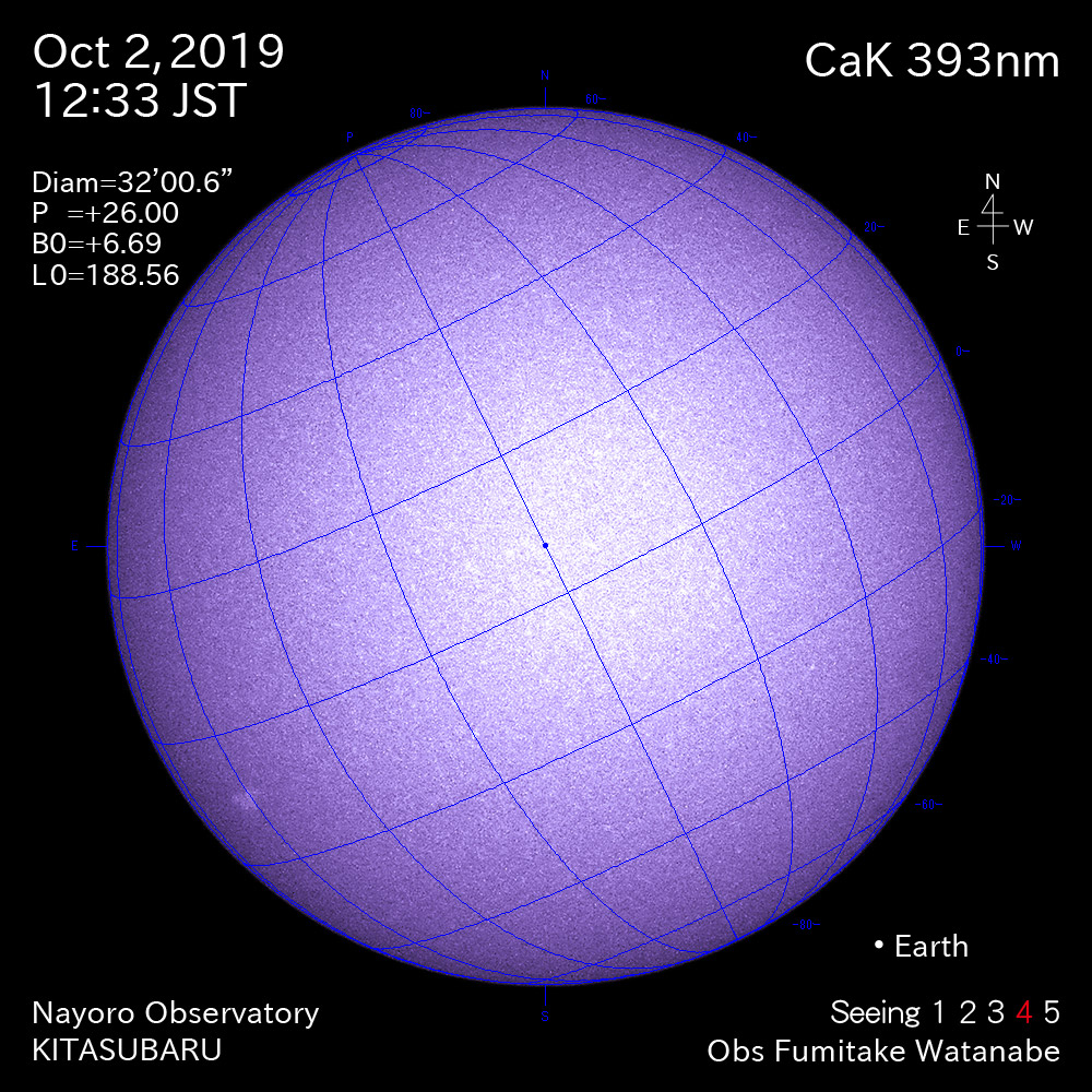 2019年10月2日CaK波長の太陽