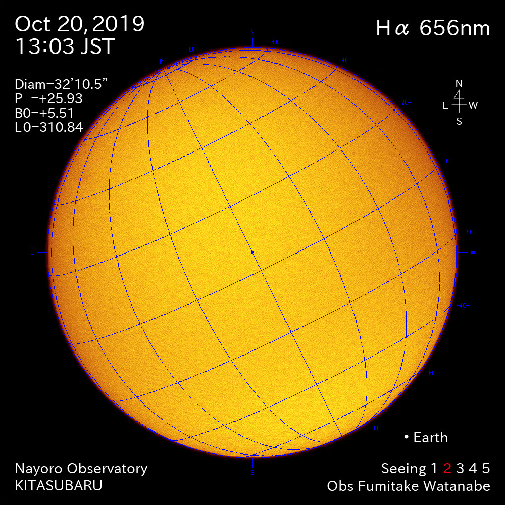 2019年10月20日Hα波長の太陽