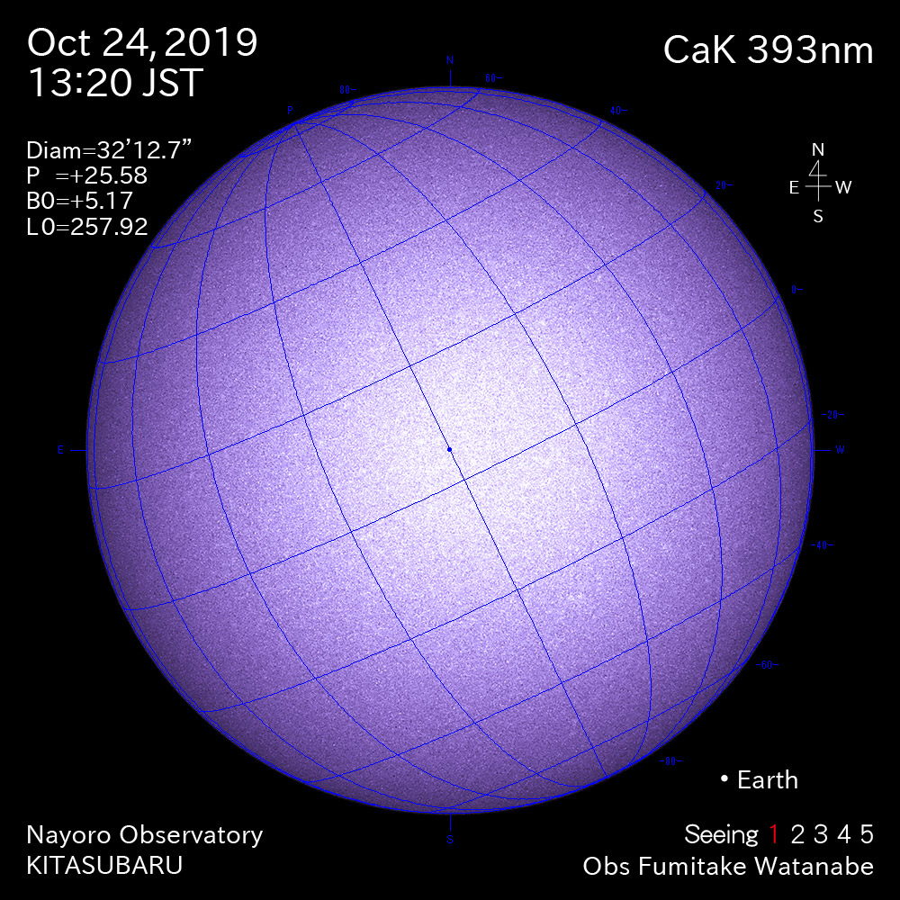 2019年10月24日CaK波長の太陽