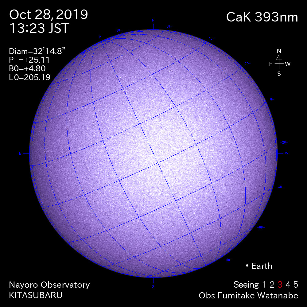 2019年10月28日CaK波長の太陽