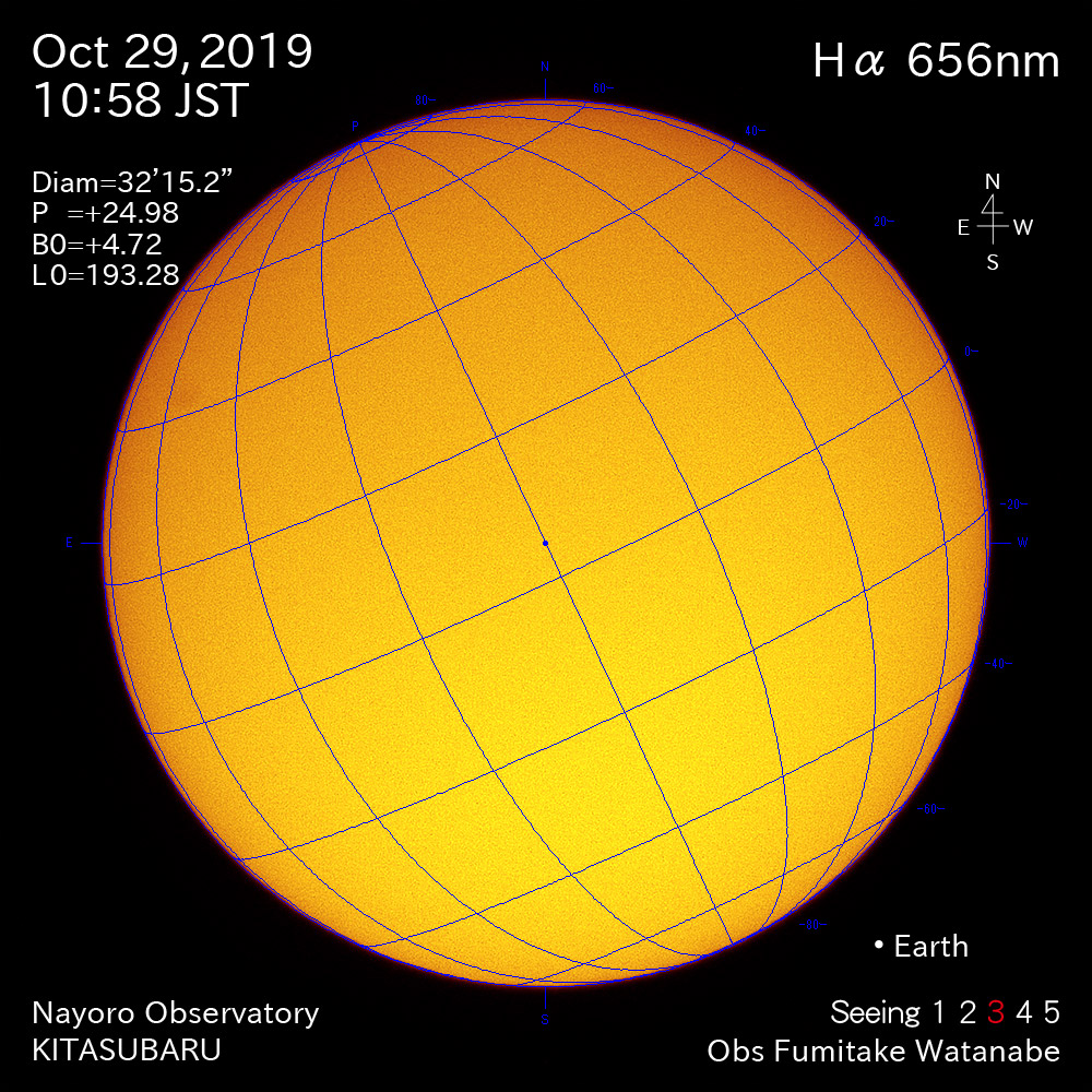 2019年10月29日Hα波長の太陽