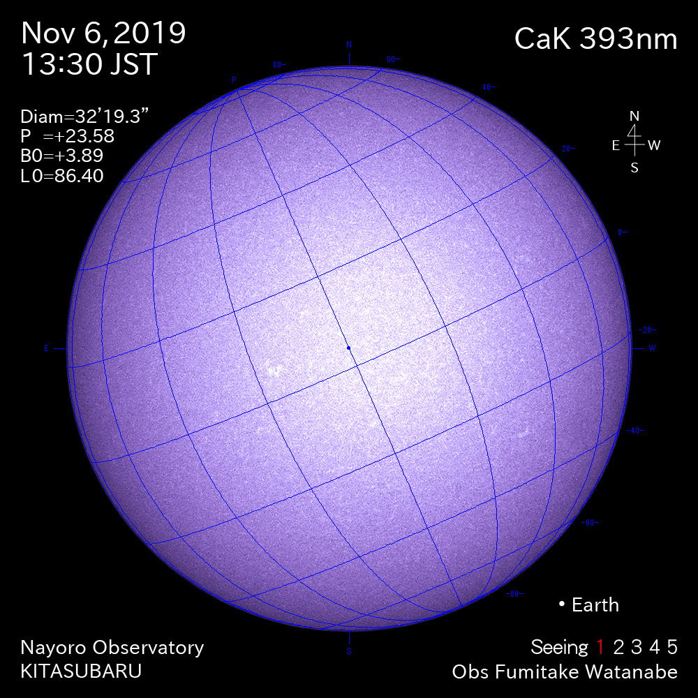 2019年11月6日CaK波長の太陽