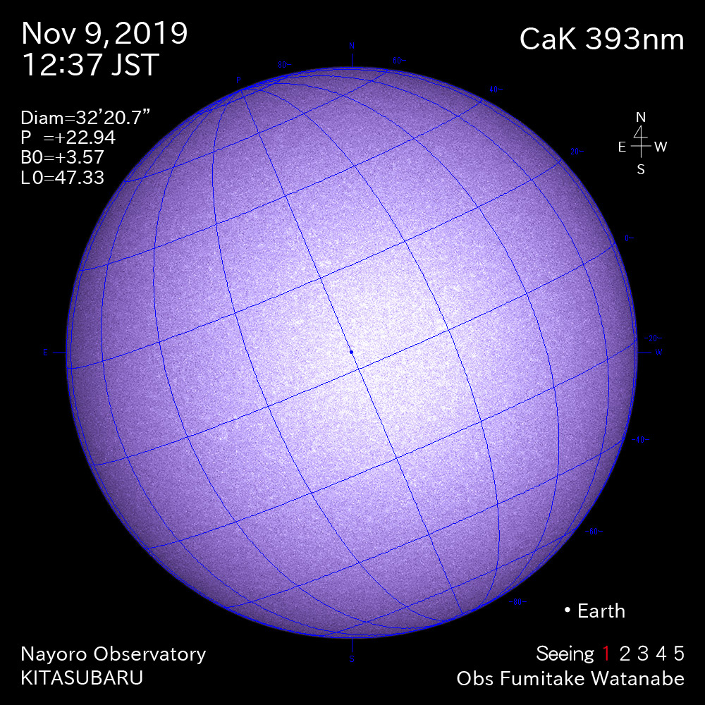 2019年11月9日CaK波長の太陽