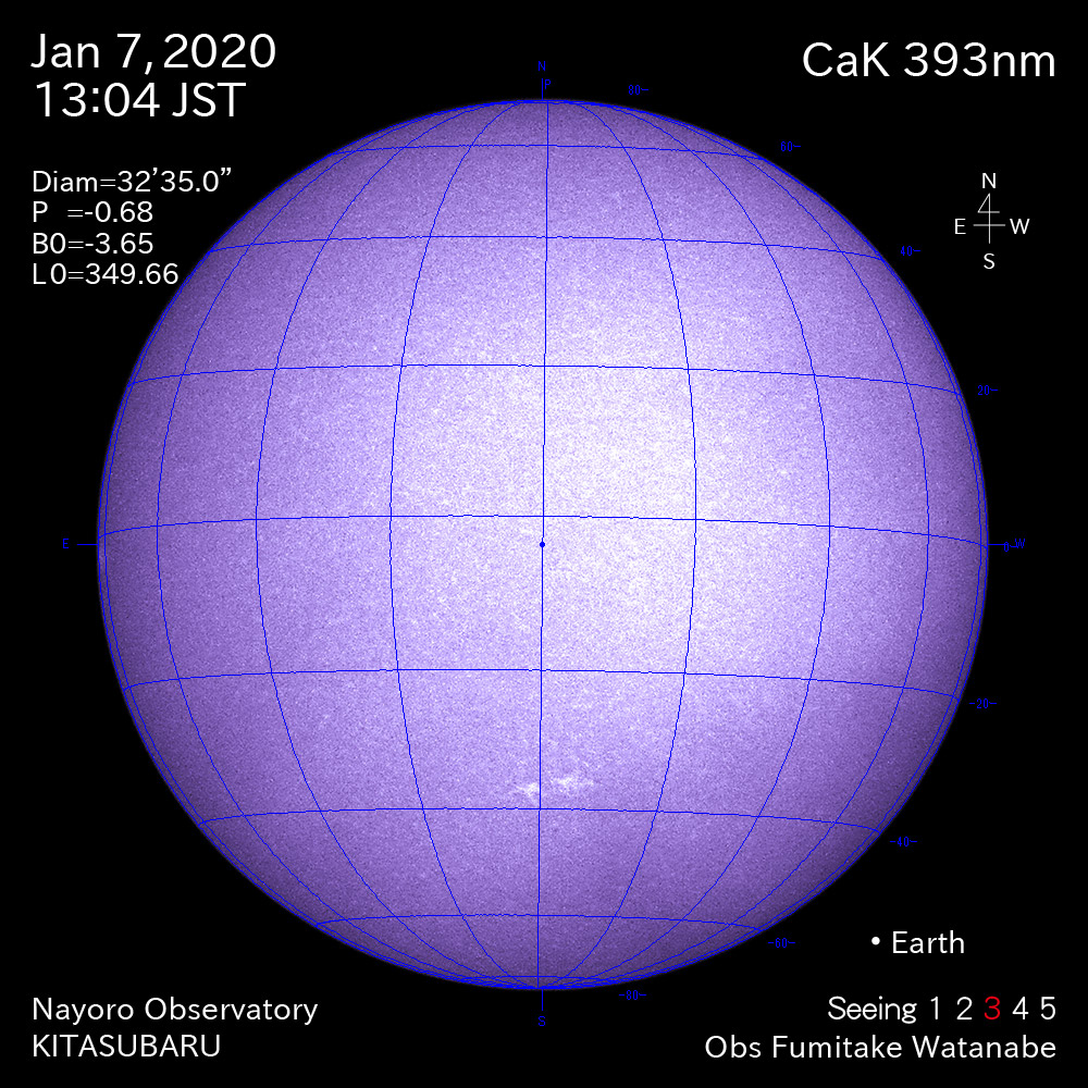 2020年1月7日CaK波長の太陽