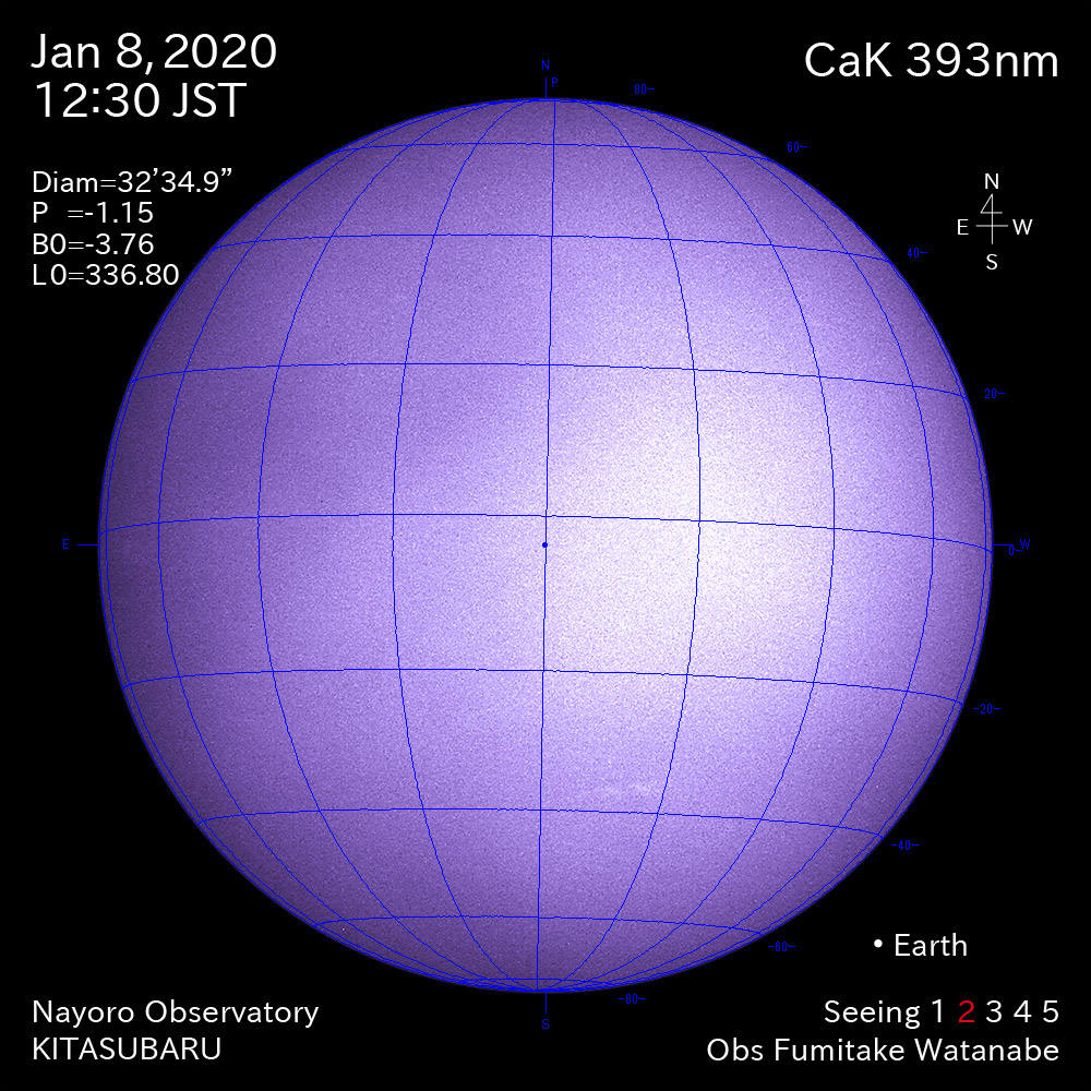 2020年1月8日CaK波長の太陽