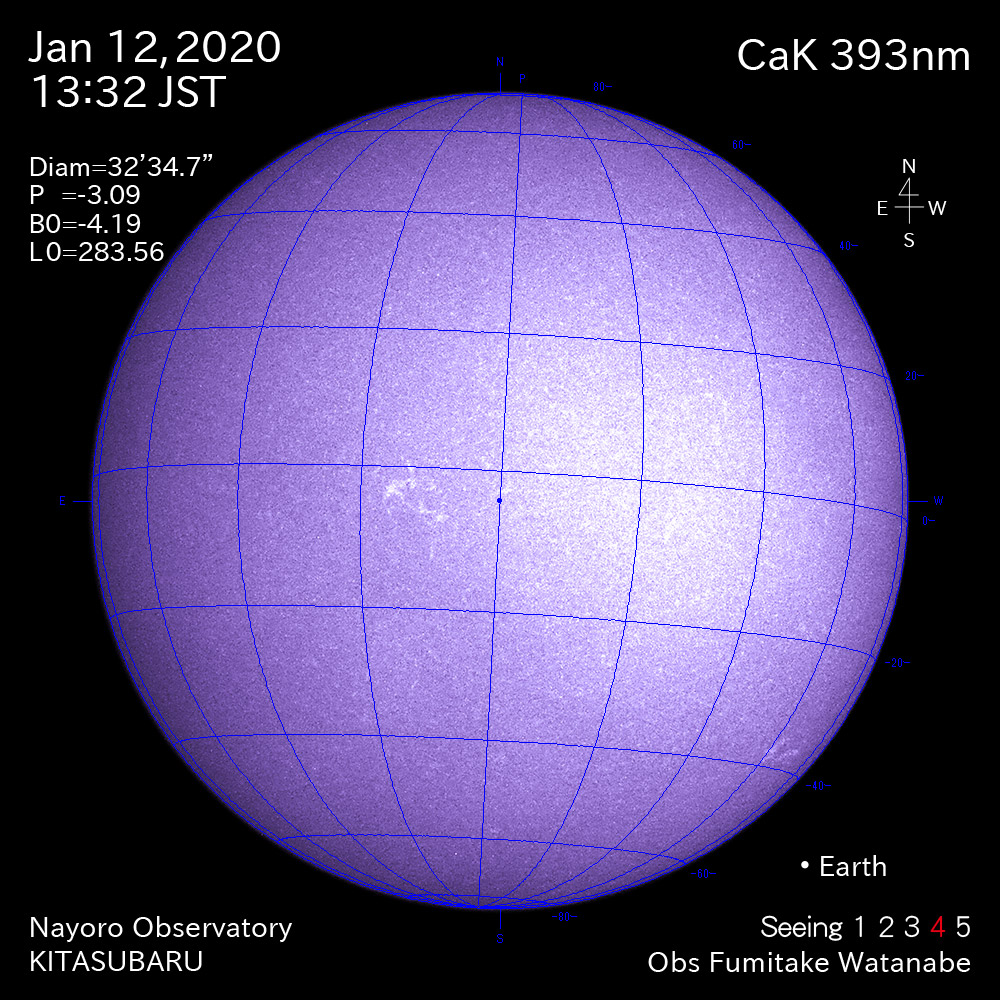 2020年1月12日CaK波長の太陽